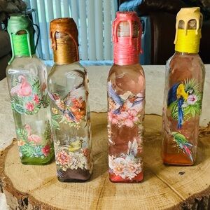 Colorful Bird and Flower Big Potion Bottles